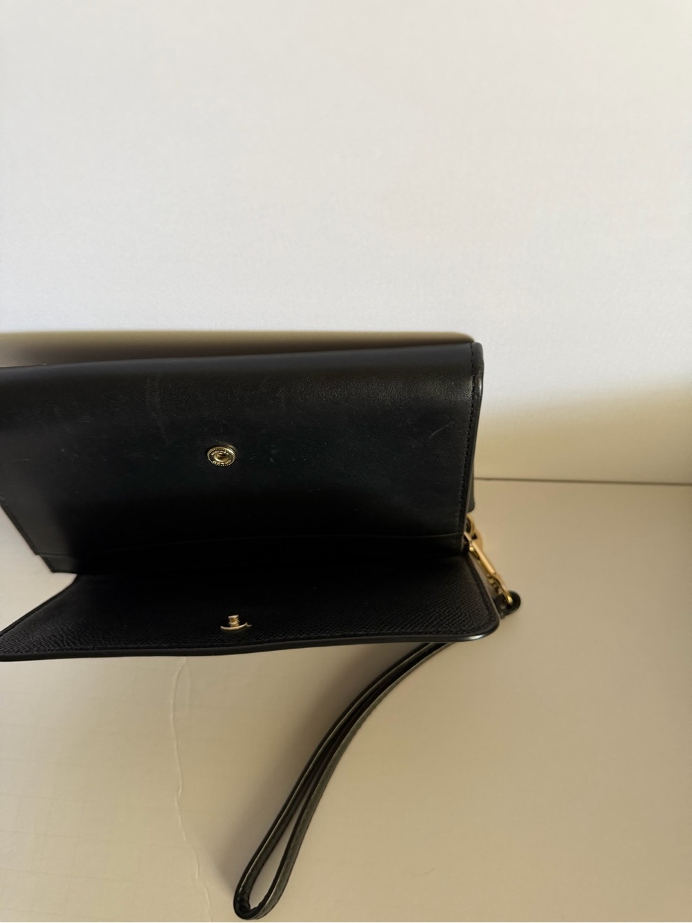 COACH Black Leather Wristlet Wallet with Gold Logo - Picture 6 of 6